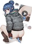  anal anal_beads anal_object_insertion ass boots cellphone gloves highres holding holding_phone object_insertion phone puffer_jacket scarf self_shot sex_toy shima_rin smartphone squatting westking yurucamp 