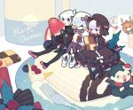  1boy 4girls :o ahoge amakusa_shirou_(fate) animal_costume antlers black_bow black_dress black_headwear black_legwear bow braid caster_(fate/zero) character_doll christmas commentary_request cookie cup dark_skin dress eating fate/grand_order fate_(series) food fork fruit fujimaru_ritsuka_(female) green_eyes hat jack_the_ripper_(fate/apocrypha) jeanne_d&#039;arc_(fate)_(all) jeanne_d&#039;arc_alter_santa_lily miitarou mug multiple_girls nursery_rhyme_(fate/extra) orange_hair pantyhose pink_eyes pink_footwear red_nose reindeer_antlers reindeer_costume shoes short_hair strawberry white_dress white_footwear white_hair yellow_eyes 