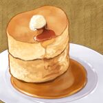  brown_background butter food food_focus nagare750 no_humans original pancake plate simple_background stack_of_pancakes still_life syrup 