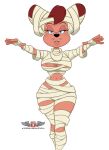  alpha_channel anthro blue_eyes breasts canid canine chadrocco clothing costume disney female goof_troop hair hi_res looking_at_viewer mammal mummy_costume nipple_slip nipples peg_pete phillipthe2 red_hair smile solo thick_thighs 