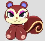 2021 animal_crossing anthro black_eyes breasts brown_body brown_fur bust_portrait female fur hand_on_breast looking_at_viewer mammal nebssik nintendo pecan_(animal_crossing) portrait rodent sciurid simple_background solo solo_focus squirrel_tail video_games 