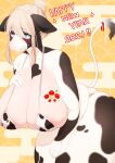  absurd_res animal_print anthro big_breasts blonde_hair bovid bovine breasts cattle cow_print denyfake english_text hair hi_res huge_breasts mammal raised_tail text thick_thighs 