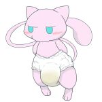  1:1 3_toes ambiguous_gender blue_eyes blush bodily_fluids diaper embarrassed feet feral floating genital_fluids hands_behind_back legendary_pok&eacute;mon looking_away mew nintendo pink_body pok&eacute;mon pok&eacute;mon_(species) solo toes tomukemono urine video_games watersports wet_diaper wetting 