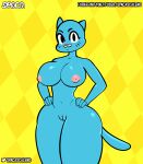  anthro big_breasts blue_body breasts butt cartoon_network digital_media_(artwork) domestic_cat felid feline felis female genitals hi_res looking_at_viewer mammal mature_female nicole_watterson nipples nude pink_nipples pussy simple_background solo spaca the_amazing_world_of_gumball thick_thighs wide_hips 