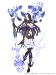  1girl absurdres barefoot black_dress black_skin blue_eyes breasts choker colored_skin corruption dark_blue_hair dress earrings empty_eyes full_body gradient_skin hair_over_one_eye half-nightmare hand_over_eye highres jewelry ji_no kaguya_hime_(sinoalice) large_breasts long_hair looking_at_viewer navel official_art pale_skin reality_arc_(sinoalice) sinoalice solo square_enix tattoo torn_clothes torn_dress white_background 