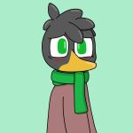  1:1 ambiguous_gender anatid anseriform anthro avian beak bestbluepenguin bird blush blush_stickers clothed clothing duck hair head_tuft hi_res messy_hair reaction_image scarf simple_background solo tuft worried worried_expression worried_look 