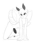  antennae_(anatomy) anthro arthropod balls genitals girly hi_res insect kneeling lepidopteran male max_draws monochrome moth penis pinup pose solo wings 