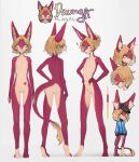  2019 angry blonde_body blonde_hair breasts butt digital_drawing_(artwork) digital_media_(artwork) drunga_(shermugi) eyebrows female flat_chested green_eyes hair heart_marking hi_res inner_ear_fluff long_ears model_sheet multicolored_body red_body reference_image shaded shermugi short_hair slim solo standing tail_tuft tuft two_tone_body unknown_species 