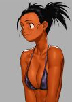  1girl arung_samudra_(cessa) bare_shoulders bikini bikini_top black_bikini black_hair cessa dark_skin dark_skinned_female grey_background ombok_diving_and_delivery_services short_hair simple_background smile solo swimsuit upper_body 