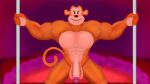  16:9 anthro big_penis genitals half-erect haplorhine hehdgd hi_res kneeling love_bed male mammal monkey monkeybone multicolored_body muscular muscular_male penis primate smiling_at_viewer two_stripper_poles two_tone_body widescreen 