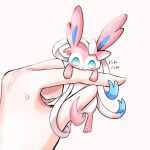  1other blue_eyes blush commentary_request creature gen_6_pokemon hands highres looking_down nibbling paws pokemon pokemon_(creature) surumeika_(ninfiiiir) sweatdrop sylveon toes 