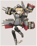  1girl absurdres adapted_turret anchor_hair_ornament aqua_eyes black_legwear black_skirt blonde_hair cannon commentary_request dated full_body gloves grey_background hair_ornament hat highres inica kantai_collection long_hair low_twintails machinery microskirt military military_hat military_uniform peaked_cap pleated_skirt prinz_eugen_(kantai_collection) signature simple_background skirt solo thighhighs turret twintails uniform white_gloves 