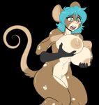  anise_(skidd) anthro big_breasts black_background blue_hair blush breast_grab breasts brown_hair disembodied_hand female groping_breasts hair hand_on_breast hi_res huge_breasts mammal mouse murid murine navel nude open_mouth rodent simple_background skidd solo 