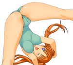  a1 ass blue_eyes blue_leotard breasts covered_nipples impossible_clothes impossible_leotard kaleido_star large_breasts leotard long_hair mia_guillem one_eye_closed orange_hair simple_background solo spread_legs twintails upside-down 