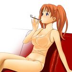  a1 blue_eyes breasts cleavage covered_nipples kaleido_star kiseru large_breasts lingerie long_hair mia_guillem orange_hair panties pipe pipe_in_mouth smoking solo tank_top twintails underwear underwear_only 