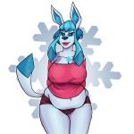  1:1 alpha_channel anthro bedroom_eyes belly big_breasts blue_body blue_eyes blue_fur blue_hair blue_nose bottomwear breasts camel_toe chrissy_(princeluxio) chubby_female clothing eeveelution female fur fur_markings glaceon hair hands_behind_back hi_res huge_breasts lips lipstick looking_at_viewer makeup markings narrowed_eyes nintendo nipple_outline off_the_shoulder pink_clothing pink_lips pink_lipstick pinup pok&eacute;mon pok&eacute;mon_(species) pok&eacute;morph pose princeluxio seductive short_hair simple_background slightly_chubby smile solo tight_bottomwear tight_clothing tight_topwear topwear underwear video_games 