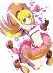  1girl absurdres armpits arms_up barefoot blonde_hair blue_dress blush_stickers dress fang highres innertube long_hair looking_at_viewer monogatari_(series) msmrdaaaaa oshino_shinobu pointy_ears short_dress shoulder_blush smile solo yellow_eyes 