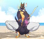  2021 5_fingers anklet anthro anubian_jackal areola areola_slip armband armor balls beach big_balls big_breasts big_penis bikini black_nose bodily_fluids bracers breasts breath canid canine canis cleavage clothed clothing cloud crouching cum cum_on_penis cumshot curvy_figure detailed_background drooling egyptian_mythology ejaculation erect_nipples erection eyeshadow fingers footwear genital_fluids genitals glistening glistening_body gynomorph half-closed_eyes hi_res high_heels holding_object holding_sex_toy huge_balls huge_breasts huge_penis hyper hyper_balls hyper_genitalia ineffective_clothing intersex jackal jewelry legwear lollipopcon looking_pleasured makeup mammal masturbation middle_eastern_mythology motion_blur motion_lines mythology narrowed_eyes necklace nipple_outline nipples orgasm orgasm_face outside penetrable_sex_toy penetration penis pictographics saliva sand seaside sex_toy sex_toy_penetration shoes sky sling_bikini solo speech_bubble steam sweat sweaty_balls sweaty_genitalia swimwear thick_thighs thigh_highs voluptuous water 