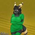  1:1 anthro arms_crossed_under_breasts big_breasts black_body black_fur black_hair blush breasts chubby_female clothed clothing colored_nails crossed_arms eeveelution female fur green_clothing hair hi_res huge_breasts legs_together legwear long_hair looking_away multicolored_body multicolored_fur nails nintendo nipple_outline no_pants partially_clothed pok&eacute;mon pok&eacute;mon_(species) pok&eacute;morph princeluxio red_eyes simple_background stockings sweater thigh_highs topwear trans_(lore) trans_woman_(lore) umbreon vera_(princeluxio) video_games 