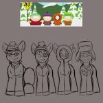  1:1 2020 absurd_res clothed clothed_feral clothing comedy_central equid equine eric_cartman fan_character feral fkk group hasbro hat headgear headwear hi_res hoodie horse jacket kenny_mccormick kyle_broflovski line_art male mammal my_little_pony ponification pony quadruped sketch smile south_park stan_marsh topwear 