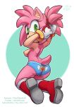  2021 amy_rose anthro areola black_nose boots bracelet breasts clothed clothing eulipotyphlan eyelashes female footwear gloves green_eyes hair handwear hedgehog jewelry looking_back mammal nipples panties pink_hair solo sonic_the_hedgehog_(series) the_other_half topless underwear 