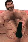  1boy abs arm_hair arm_tattoo bara blank_censor blush brown_hair censored cigar completely_nude erection eyewear_on_head hairy highres jang_ju_hyeon league_of_legends malcolm_graves male_focus muscular muscular_male navel navel_hair nipples nude one_eye_closed pectorals reward_available short_hair solo spread_legs tattoo thick_thighs thighs 
