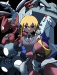  1girl bisharp black_necktie black_ribbon blonde_hair closed_mouth crossover duraludon eyebrows_visible_through_hair hair_ribbon heavy_ball highres kill_me_baby long_hair looking_at_viewer magneton necktie poke_ball pokemon pokemon_(creature) ribbon school_uniform scizor skarmory sonya_(kill_me_baby) steelix twintails yachima_tana 