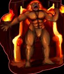  2021 abs anthro bodily_fluids bone brown_body brown_fur detailed_background featureless_crotch fire forsburn fur glistening glistening_body hi_res hyaenid male mammal muscular muscular_anthro muscular_male pecs rivals_of_aether shadowfirdark skull solo sweat sweaty_legs sweaty_thighs video_games 