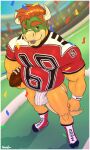  2021 absurd_res anthro belly border bowser bulge clothed clothing footwear hair hi_res high-angle_view horn jockstrap koopa male mario_bros musclegut muscular muscular_anthro muscular_male nintendo number rugby rugby_ball scalie socks solo sport sportswear standing topwear underwear video_games wardraws white_border wristband 