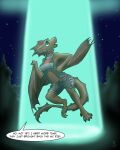  2021 4:5 alien_abduction anita_(northern-crosshair) anthro bat_wings breasts brown_body brown_scales claws clothed clothing dialogue dragon english_text female flinters hi_res membrane_(anatomy) membranous_wings open_mouth scales solo text wings 