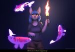  2021 anthro blue_hair breasts canid canine clothed clothing digital_media_(artwork) female fish group hair mammal marine sinalanf yellow_eyes 