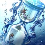  bubble commentary_request dragalge gen_6_pokemon glass highres hourglass leaf looking_to_the_side no_humans pokemon pokemon_(creature) red_eyes skrelp water_surface yukichi_(tsuknak1) 