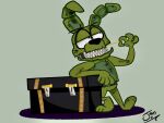  4:3 anthro big_eyes big_teeth box five_nights_at_freddy&#039;s five_nights_at_freddy&#039;s_4 green_body hi_res juan_jo lagomorph leporid male mammal plushtrap_(fnaf) rabbit shaded simple_background simple_shading solo video_games 