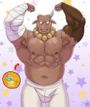  2021 anthro bottomwear bovid bovine brown_body brown_fur bulge clothing european_mythology fur greek_mythology hi_res horn humanoid_hands jabuhusky male mammal minotaur minotaur_(sleepy_princess_in_the_demon_castle) muscular muscular_anthro muscular_male mythology navel nipples pants sleepy_princess_in_the_demon_castle solo 