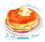  english_text food food_focus highres ice_cream momiji_mao no_humans original pancake pastry plate romaji_text signature simple_background single_scoop stack_of_pancakes still_life translation_request white_background 