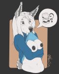  anthro breasts cervid chai clothing fangs female fur hi_res mammal solo speech_bubble sweater topwear venisin water_deer white_body white_fur 