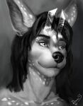  2020 anthro canid canine canis crystal digital_media_(artwork) dimonis fur hair male mammal monochrome nude open_eye signature simple_background smile solo 