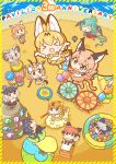  &gt;_&lt; 6+girls :c :d :o animal_ears anniversary apron arms_up ball_pit balloon bangs bird_tail bird_wings black_eyes black_hair black_leopard_(kemono_friends) blonde_hair blue_eyes bow bowtie brown_eyes brown_hair caracal_(kemono_friends) caracal_ears caracal_girl caracal_tail chibi circlet closed_mouth cloud dall_sheep_(kemono_friends) day dress drum dual_wielding elbow_gloves extra_ears eyebrows_visible_through_hair fisheye floating fox_ears fox_girl fox_tail from_above full_body gazelle_ears gazelle_horns gazelle_tail gloves golden_snub-nosed_monkey_(kemono_friends) grey_hair head_wings highres himalayan_tahr_(kemono_friends) holding holding_weapon horns instrument jumping kangaroo_ears kangaroo_tail kemono_friends kemono_friends_pavilion kotobuki_(tiny_life) leopard_ears leopard_tail light_brown_hair long_hair looking_at_another medium_hair monkey_ears monkey_tail multicolored_hair multiple_girls open_mouth orange_eyes orange_hair outdoors playground_equipment_(kemono_friends_pavilion) pogo_stick red_fox_(kemono_friends) red_hair red_kangaroo_(kemono_friends) resplendent_quetzal_(kemono_friends) serval_(kemono_friends) serval_ears serval_girl serval_print serval_tail sheep_ears sheep_girl sheep_horns shirt short_dress silver_fox_(kemono_friends) sitting skirt sleeveless sleeveless_shirt smile standing tail thomson&#039;s_gazelle_(kemono_friends) trampoline twintails two-tone_hair v-shaped_eyebrows wading_pool weapon white_hair wings xd yellow_eyes 