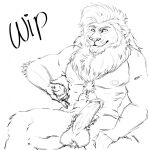  anthro balls digital_media_(artwork) dutch_angle erection fairfax felid fur genitals hi_res humanoid_genitalia humanoid_penis lion male mammal monochrome muscular muscular_anthro muscular_male pantherine penis presenting sitting solo solo_focus spread_legs spreading unfinished 