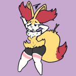 anthro braixen breasts butt canid canine clothing female footwear fur hi_res ka&#039;zar mammal nintendo open_mouth pok&eacute;mon pok&eacute;mon_(species) simple_background socks solo thick_thighs tired video_games yawn 
