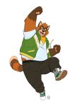  2021 absurd_res anthro bobbylontra bottomwear brown_body brown_fur canid canine clothing fur furrybob hi_res hoodie humanoid_hands male mammal pants raccoon_dog shirt simple_background slightly_chubby solo tanuki topwear white_background 