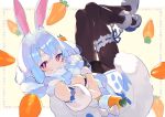  animal_ears aqua_hair blush bunny_ears bunnygirl food hololive long_hair pink_eyes usada_pekora 