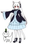  1girl @_@ animal_ears arm_at_side bangs blue_skirt can cat cat_ears cat_girl cat_tail center_frills closed_mouth energy_drink eyebrows_visible_through_hair fingernails frills frown full_body gradient_hair hair_between_eyes hair_ribbon high_heels highres legs_apart long_hair monster_energy multicolored_hair nail_polish nora_cat nora_cat_channel okunin outstretched_arm pantyhose purple_footwear purple_nails purple_ribbon red_eyes ribbon scp-040-jp scp_foundation silver_hair simple_background skirt solo standing tail very_long_hair virtual_youtuber white_background white_hair white_legwear wide_sleeves 