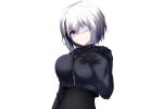  blue_eyes bodysuit breast_hold eyepatch gloves gray_hair hoodie original polychromatic short_hair tagme_(artist) white 