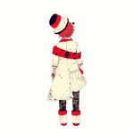  1boy 3kuma asymmetrical_clothes bandaged_arm bandages black_pants boots coat colored_skin from_behind fukase full_body hat male_focus number_print official_art pants red_eyes red_hair red_neckwear scar_on_arm standing vocaloid white_background white_coat white_footwear white_skin 