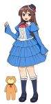  1girl :d ankimo_(tokino_sora) arm_at_side bangs black_hairband black_headwear blue_jacket blue_legwear blue_skirt bow brown_eyes brown_hair buttons center_frills frilled_hat frilled_legwear frills full_body hair_between_eyes hairband hand_up hat hat_bow high_heels highres hololive jacket juliet_sleeves kneehighs legs_apart long_hair long_sleeves mary_janes mini_hat mini_top_hat okunin open_clothes open_jacket open_mouth pink_bow puffy_sleeves purple_footwear shirt shoes simple_background skirt sleeves_past_elbows smile solo standing straight_hair stuffed_animal stuffed_toy teddy_bear teeth tokino_sora top_hat virtual_youtuber white_background white_shirt 