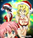  3girls anita_king areola_slip areolae blonde_hair blush_stickers body_writing breasts christmas graf_zeppelin green_eyes hat long_hair maggie_mui michelle_cheung multiple_girls pink_hair r.o.d_the_tv read_or_die short_hair ta152_(graf_zeppelin) very_long_hair yellow_eyes 