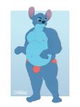  3:4 4_fingers 4_toes alien anthro anthrofied belly belly_overhang biceps black_eyes blue_body blue_fur blue_nose briefs bulge clothing countershade_torso countershading dexter_draws disney experiment_(lilo_and_stitch) feet fingers fur hi_res lilo_and_stitch looking_at_viewer male mostly_nude muscular muscular_anthro muscular_male navel nipples pecs slightly_chubby solo speedo standing stitch_(lilo_and_stitch) swimwear teeth tight_underwear toes underwear 