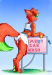  absurd_res anthro bottomwear bulge butt canid canine car_wash clothing felix_olaro fox girly hi_res male mammal ottiro painting pawpads skirt solo 