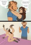  anthro artbynit butt comic domestic_cat duo english_text felid feline felis female hair hi_res humor lion male male/female mammal married_couple pantherine pawpads romantic_couple siamese text 